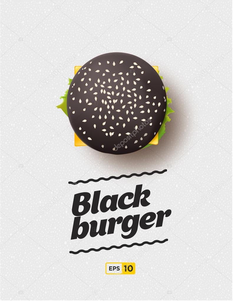 Top view illustration of black cheesburger on the grey background