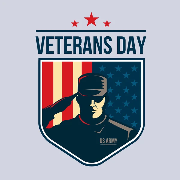 Veterans Day - Shield with Soldier saluting against USA Flag. — Stock Photo, Image