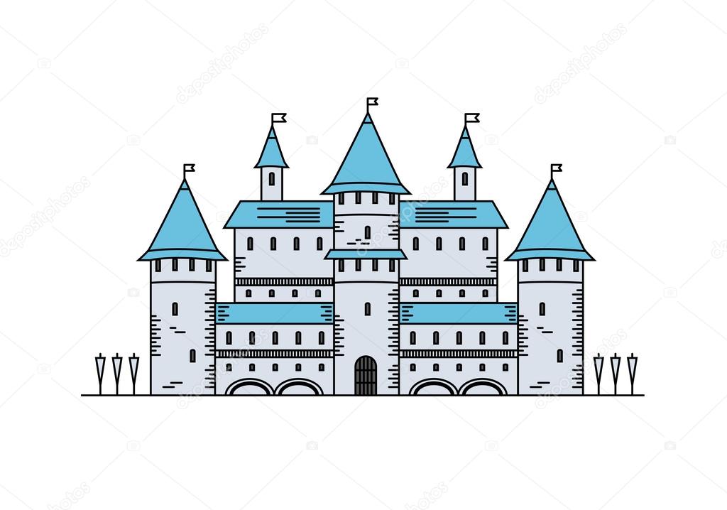 Fairy Tale medieval ?astle Line icon on the white background