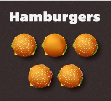 Üstten Görünüm hamburger Illustration. Gerçekçi vektör set.