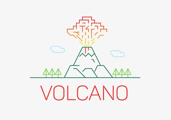 Vulcão explodindo ícone de linha fina design plano logotipo elementos . — Vetor de Stock