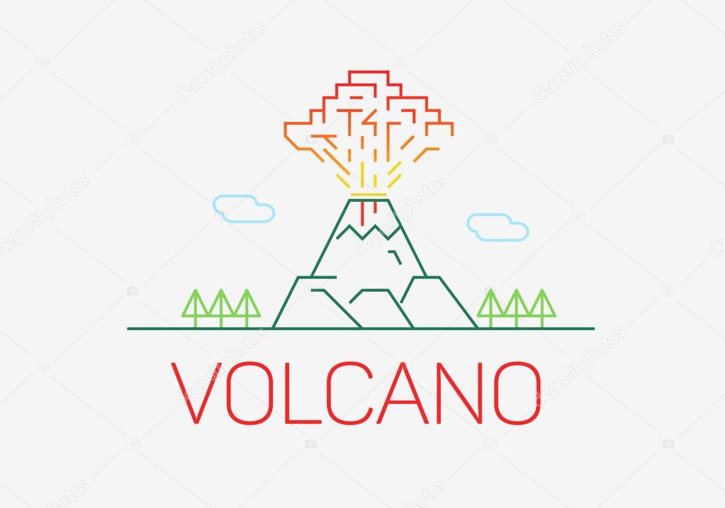 Volcano exploding icon thin line icon, modern minimalistic flat design with logo elements. Vector illustration on light grey background.