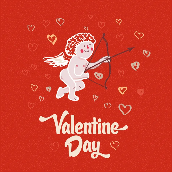 Illustration of Cupid on the retro love background for happy valentines day card — Stock Vector