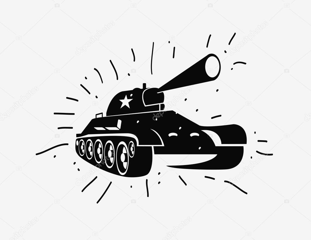 Vector silhouette of the Soviet tank. Vector hand drawn image