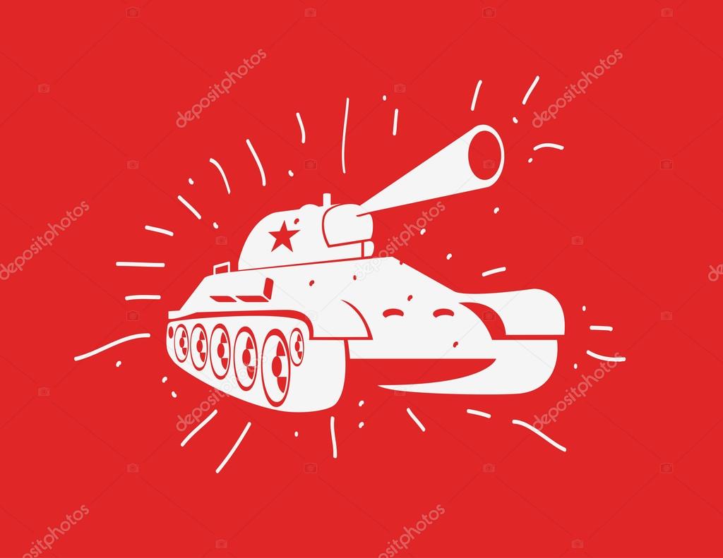 Vector silhouette of the Soviet tank. Vector hand drawn image