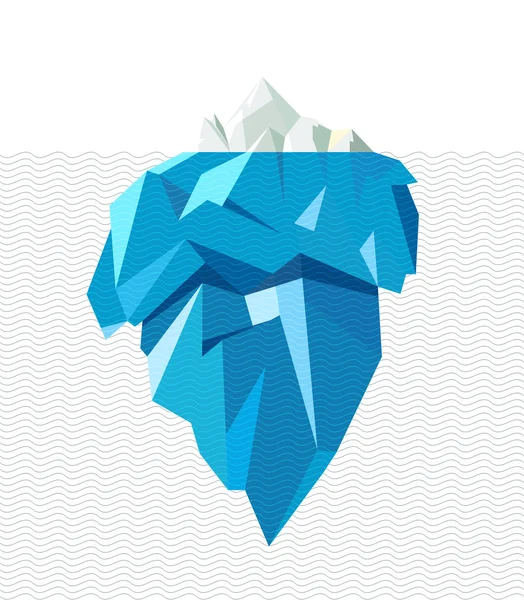 Isolado iceberg grande cheio com ondas de linha, ilustração de estilo plano — Vetor de Stock