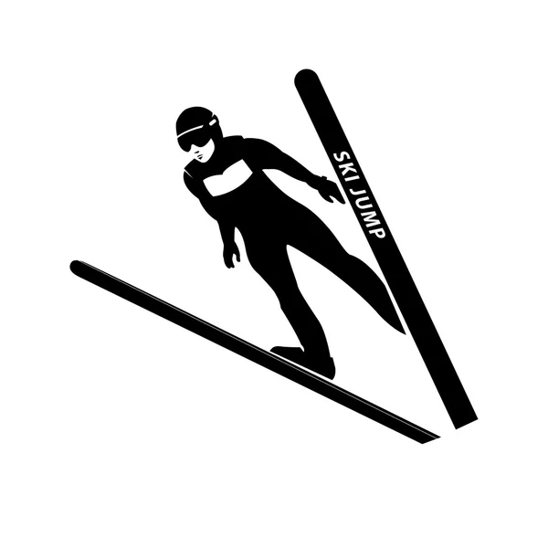 Springen skiër silhouet. Vectorillustratie. — Stockvector