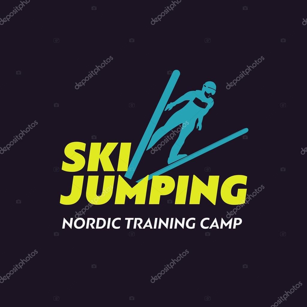 Ski sport logo icon template. Ski,  jumping skier silhouette. Winter sports logo.