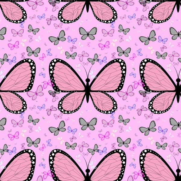 Large pink butterfly surrounded by small multicolored butterflie — Stock Photo, Image