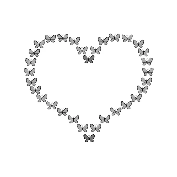 Vuelo mariposa en forma de corazón, mariposas negras en una espalda blanca — Foto de Stock