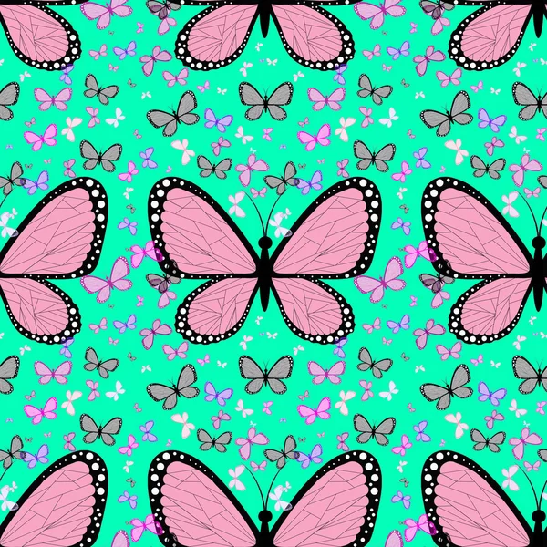 Большая розовая бабочка в окружении маленькой разноцветной бабочки — стоковое фото
