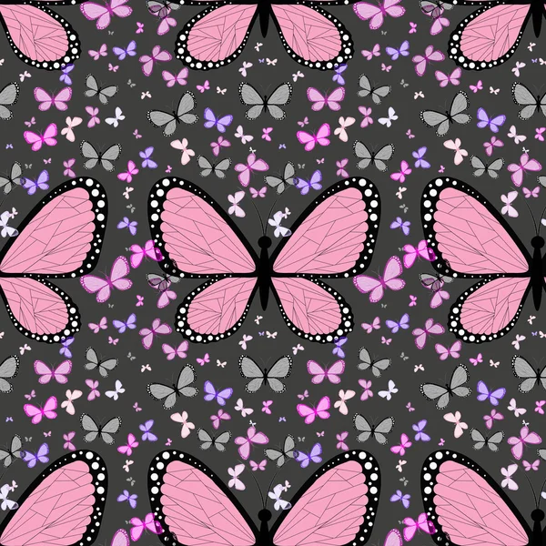 Большая розовая бабочка в окружении маленькой разноцветной бабочки — стоковое фото