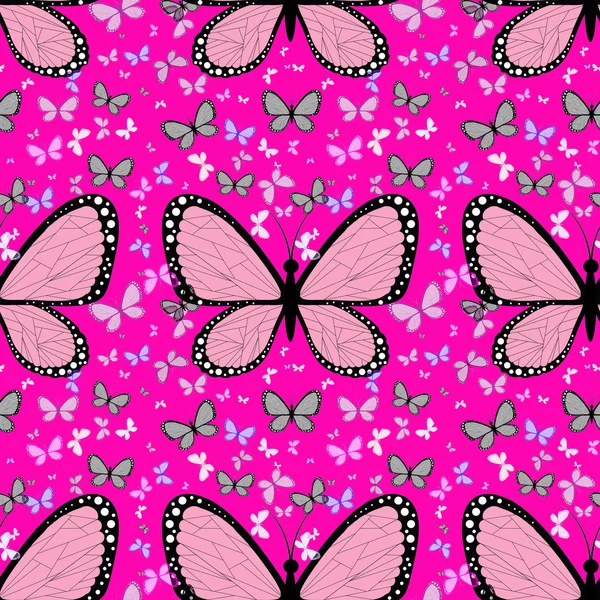 小さな色とりどりの蝶に囲まれたピンクの大型の蝶 — ストック写真