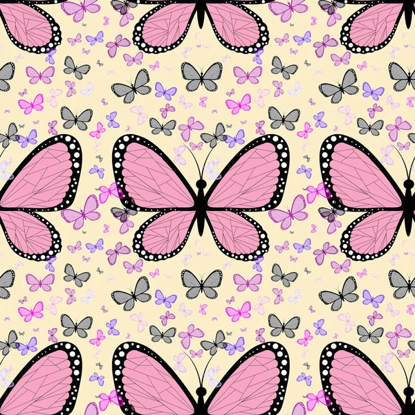 Large pink butterfly surrounded by small multicolored butterflie — Stock Photo, Image