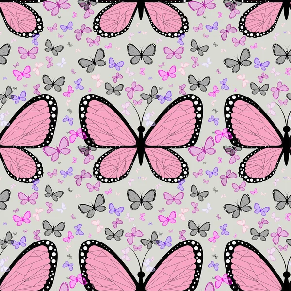 Large pink butterfly surrounded by small multicolored butterflie — Stock Photo, Image