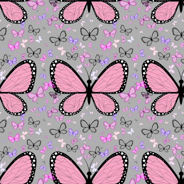 Large pink butterfly surrounded by small multicolored butterflie — Stock Photo, Image