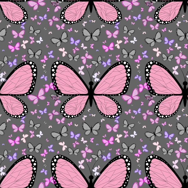 Large pink butterfly surrounded by small multicolored butterflie — Stock Photo, Image