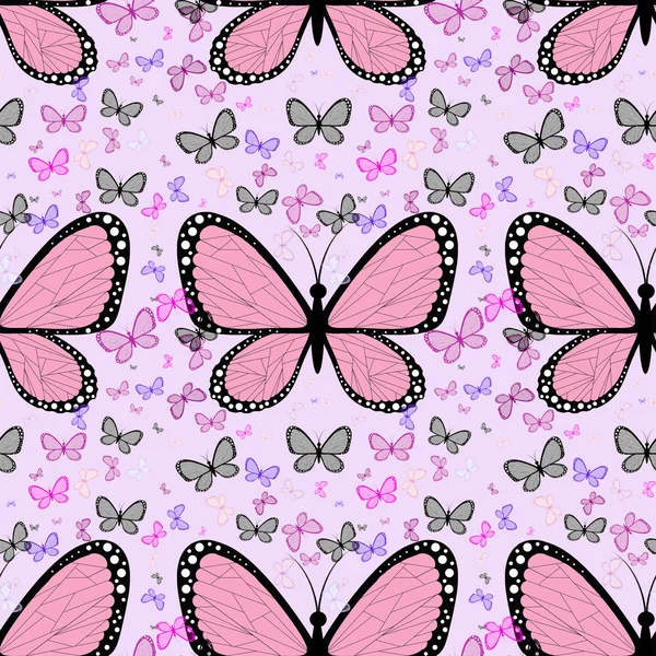 Velký růžový motýl uprostřed malé různobarevné butterflie — Stock fotografie