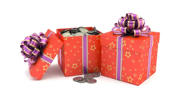 Gift box with coins — Stock Photo, Image