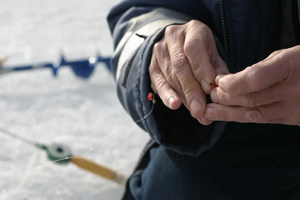 Fishing tips in the hands of the fisherman — Stock Photo, Image