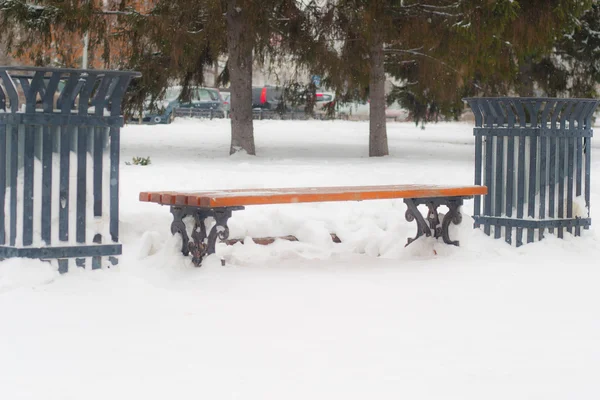 Banc dans le parc d'hiver — Photo