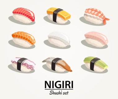 Japonya gıda - vektör çizimler seti - suşi nigiri