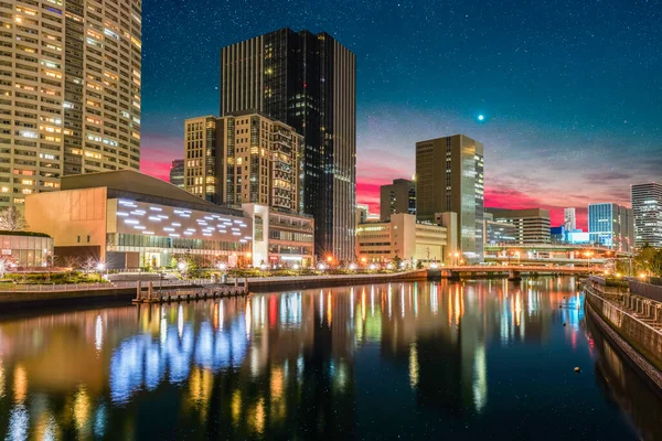 Moderne Osaka Stad Aan Tosabori Rivier Nachts Japan — Stockfoto