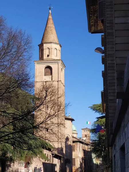 Street View Sant Agostino Church Tower Reggio Emilia Ιταλία Υψηλής — Φωτογραφία Αρχείου