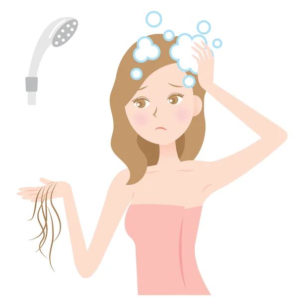 Shampo wanita rambut kehilangan - Stok Vektor