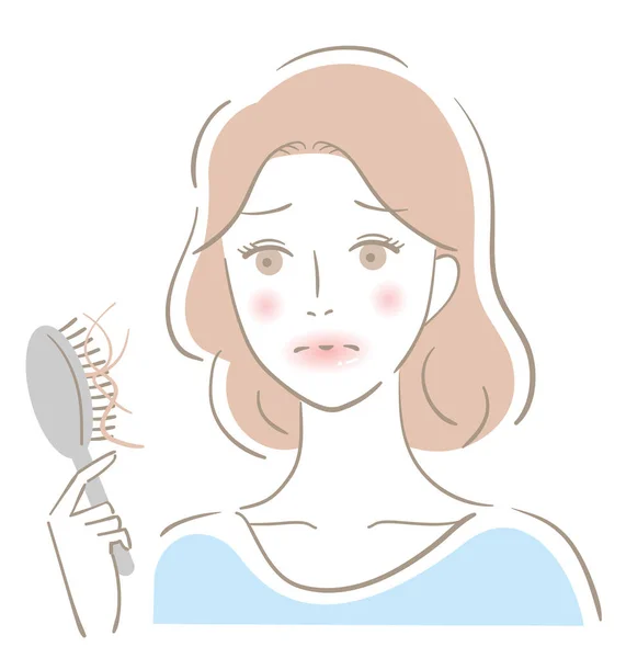 漂亮的女人在刷牙的时候掉了头发 美发与健康护发概念 — 图库矢量图片