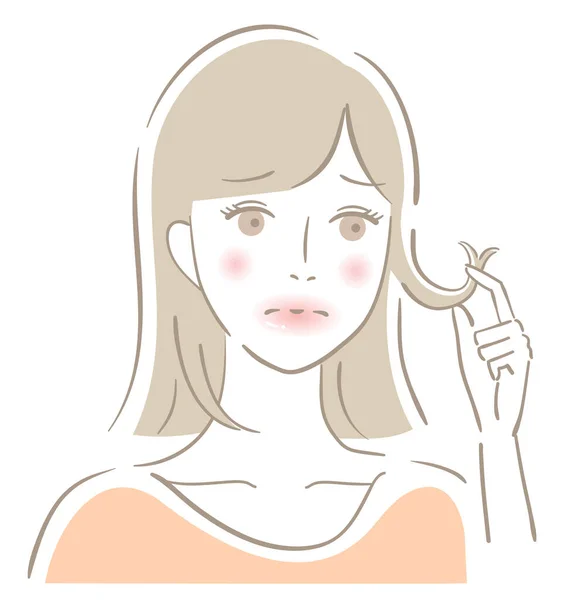 Mujer Joven Pelo Dividido Puntas Ilustración Belleza Cuidado Del Cabello — Vector de stock