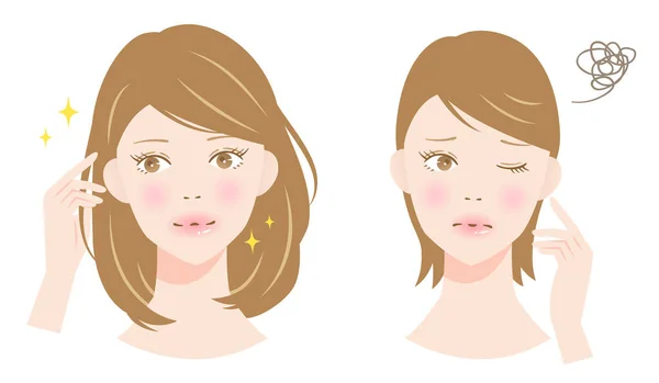 Voluming Mujer Pelo Delgado Ilustración Cuidado Del Cabello Concepto Belleza — Vector de stock