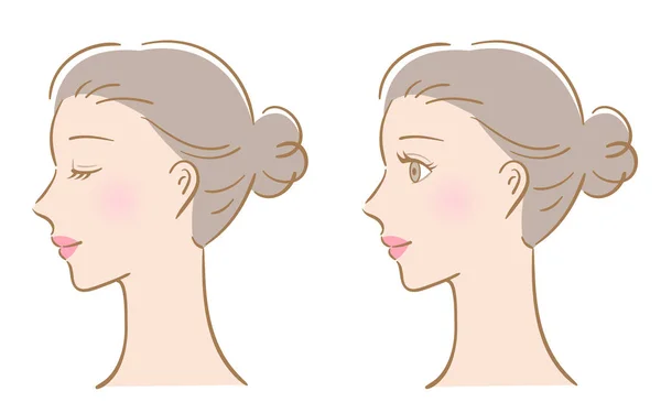Ilustración Vista Lateral Mujer Joven Concepto Cuidado Tratamiento Belleza — Archivo Imágenes Vectoriales