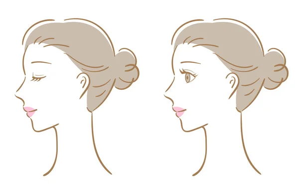 Ilustración Vista Lateral Mujer Joven Concepto Cuidado Tratamiento Belleza — Archivo Imágenes Vectoriales