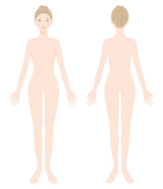 Çıplak kadın tüm vücudun önünde ve arkasında. Güzellik ve sağlık hizmetleri kavramı