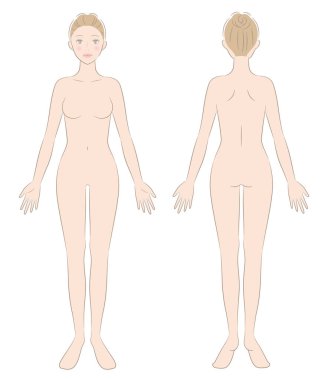 Çıplak kadın tüm vücudun önünde ve arkasında. Güzellik ve sağlık hizmetleri kavramı