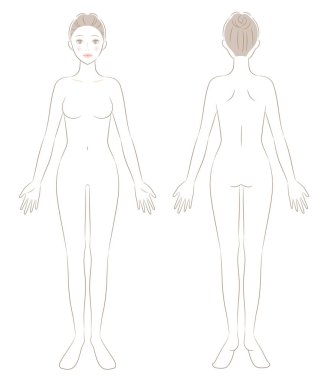 naked woman full body front and back illustration. Beauty and health care concept clipart