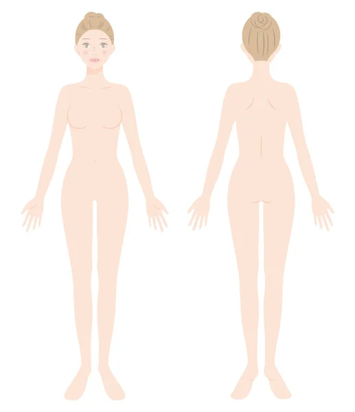 Naked Woman Full Body Front Back Illustration Beauty Health Care — Stock Vector