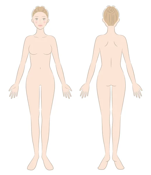 Femme Nue Plein Corps Avant Arrière Illustration Concept Beauté Soins — Image vectorielle