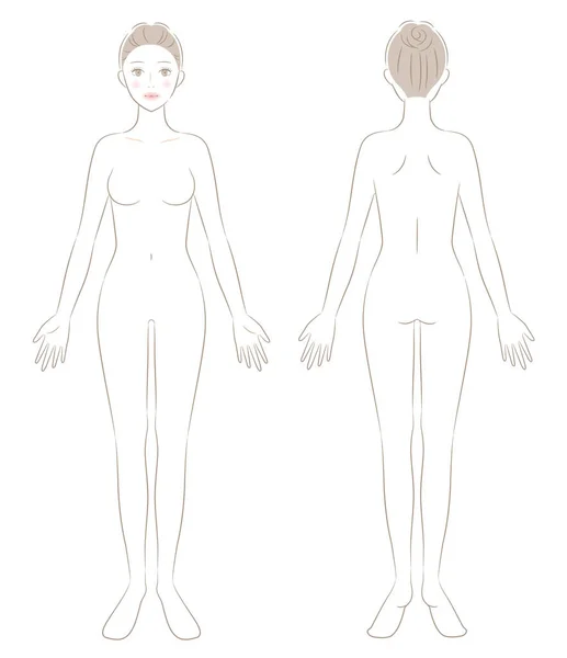 Mujer Desnuda Cuerpo Completo Ilustración Delantera Trasera Concepto Belleza Salud — Archivo Imágenes Vectoriales