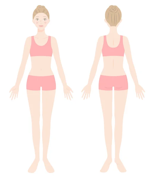 Cuerpo Completo Mujer Vista Frontal Trasera Hembra Pie Belleza Cuerpo — Archivo Imágenes Vectoriales