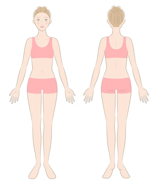 Cuerpo Completo Mujer Vista Frontal Trasera Hembra Pie Belleza Cuerpo — Archivo Imágenes Vectoriales