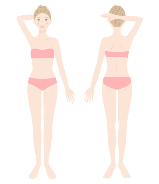 穿着内衣裤的女人 站立女性的前视和后视 美体护理概念 — 图库矢量图片