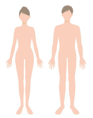Erkek ve kadın tüm vücut düz çizim. Güzellik ve sağlıklı vücut bakımı konsepti