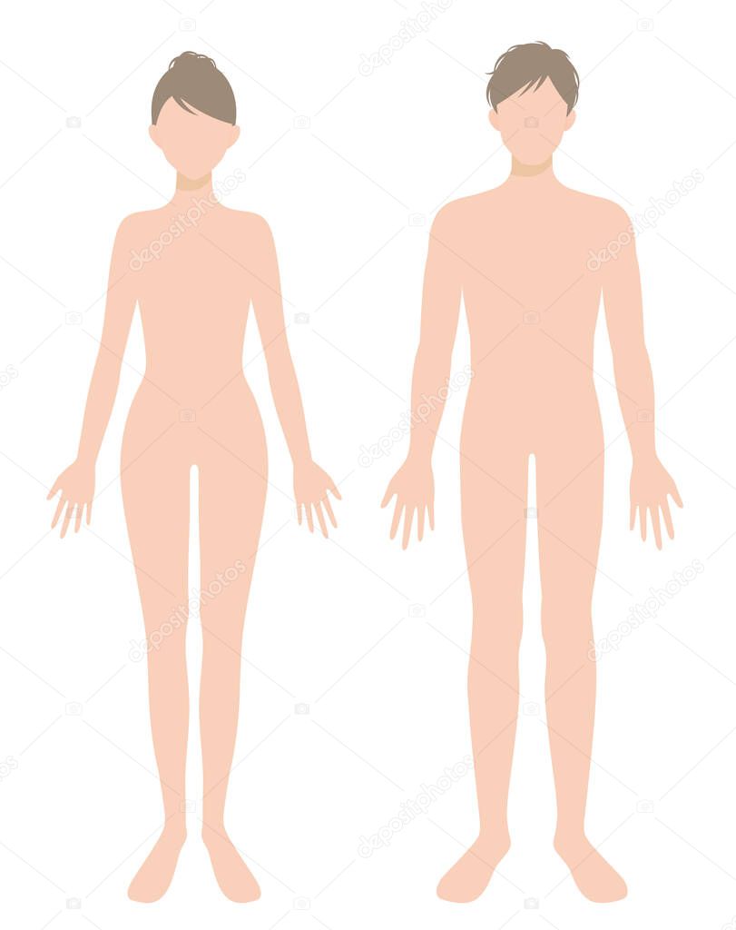 man and woman full body flat illustration. Beauty and healthy body care concept