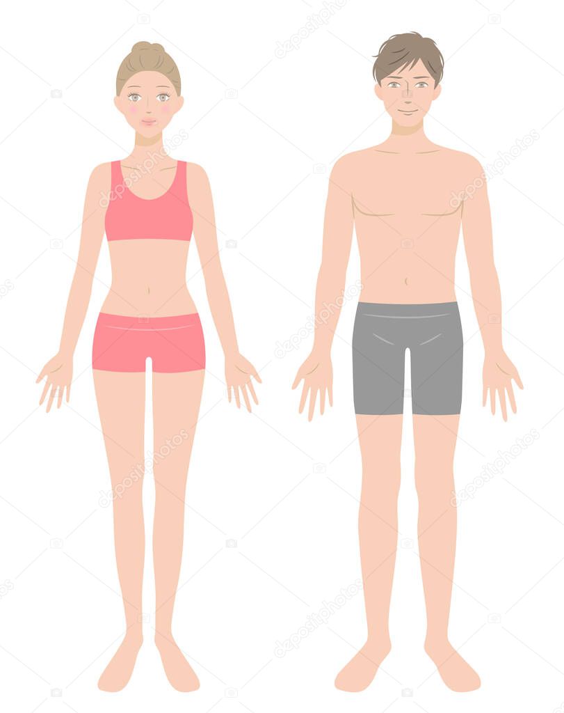 man and woman full body in underwear. body care and beauty concept