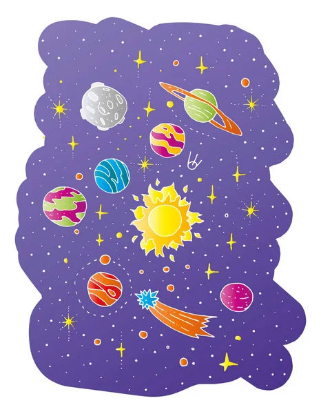 Sistema Solar Espaço Estilo Doodle Colorido —  Vetores de Stock