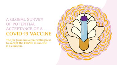 Coronavirus aşısı. Ampullü bir çiçek. Web sitesi başlığı ya da afişi Renkli Duvar tarzı. COVID-19 aşısı için küresel çapta bir araştırma. Vektör EPS 10