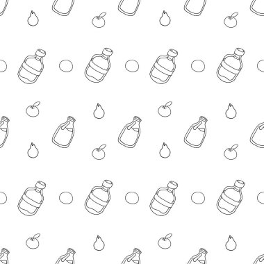 Losyon deseni. Doğal kozmetik. Elma ve armut. Doodle tarzında elle çizilmiş. Vektör EPS 10