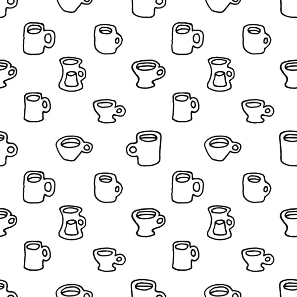 Kahve ve çay için sevimli fincanlar. Karalama tarzında çizilmiş. Vektör EPS 10